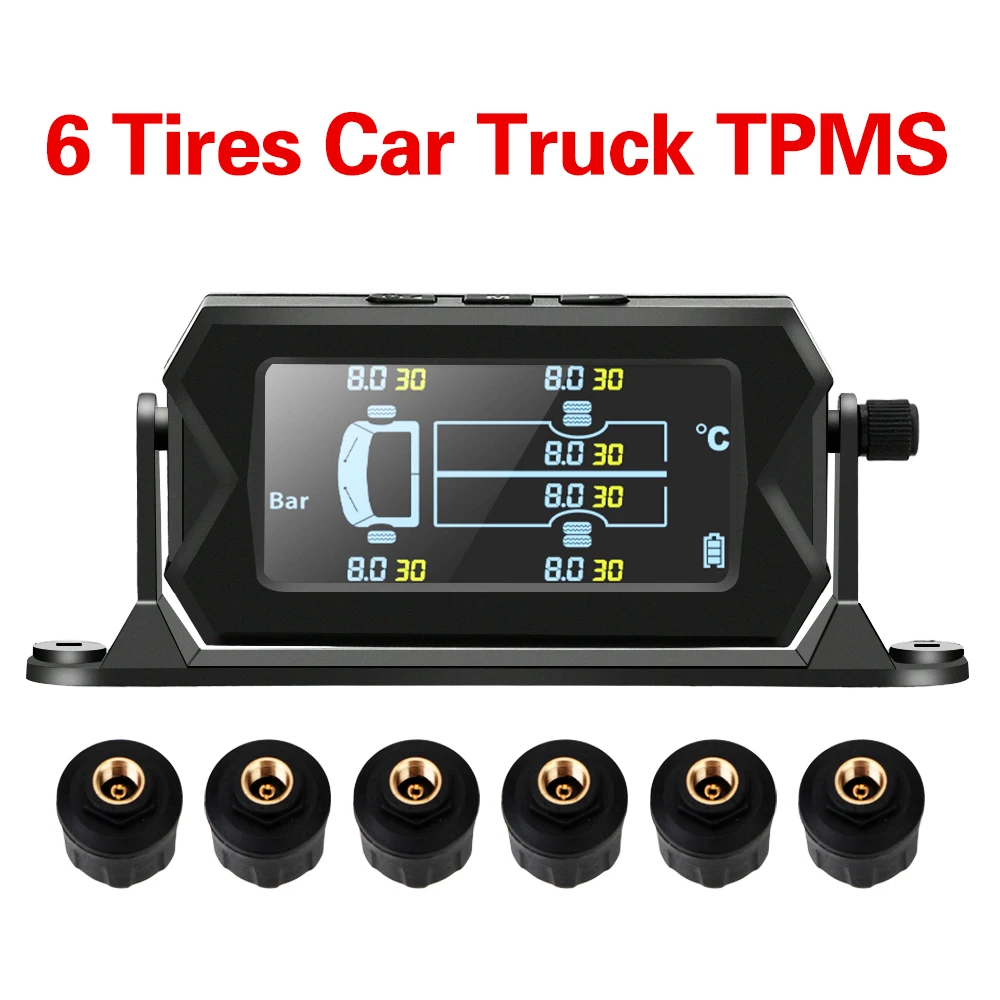 Solar TPMS Tire Pressure Monitor System 6 External Sensors For RV Truck car