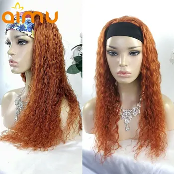 

Orange Ginger Curly Headband Wig Full Machine Made Wig Glueless Human Hair Wigs for Black Women Remy Hair 180% Density Brazilian