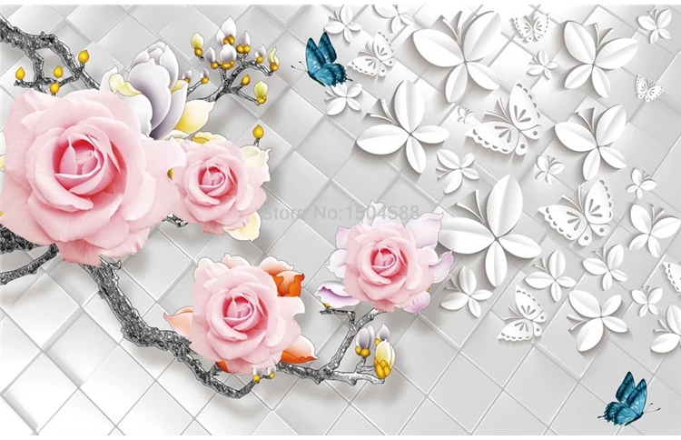 Custom Mural Wallpaper 3D Stereo Rose Flowers Butterfly Soft Roll Wall Painting Living Room TV Bedroom Home Decor 3D Wall Papers