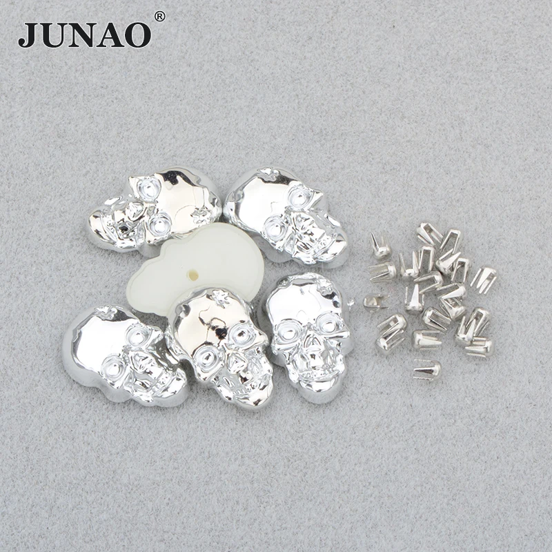 

JUNAO 10x15mm Silve Skull Rhinestones Flatback Crystal Stones Applique Fancy Strass Sticker Scrapbook Rivet For Pearl Machine