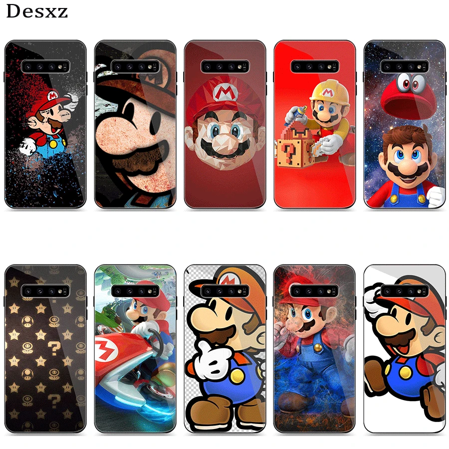 

Phone Case Glass for Samsung A40 A50 A10 A20 A30 A60 A70 S10 S7 Edge S8 S9 Note 8 9 10 Plus Cover Cartoon Super Marios