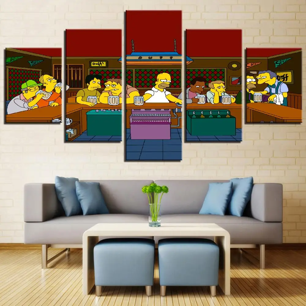 

Wall Art Pictures Frame 5 Pieces Simpson at Bar Anime Characters Canvas Painting Decoration Home/Living Room HD Prints Posters