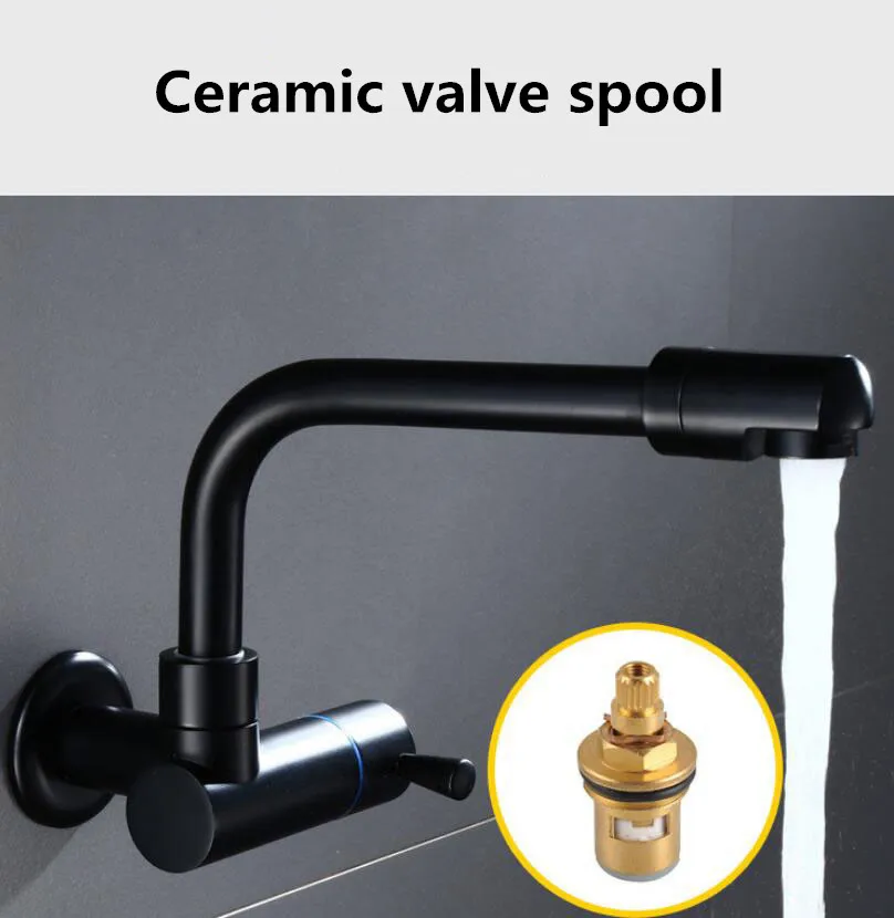 G1 / 2 Matt Black Brass Single Cold Water Tap Wall Mounted Bathroom Basin Faucet Mop Pool Tap 360 ° rotation Outdoor Balcony Tap