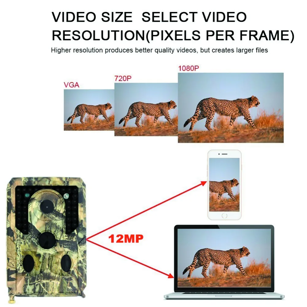 PR-400 камера 12MP 1080P 34 шт. Инфракрасные светодиоды 940nm охотничья камера IP56 Водонепроницаемая камера с углом обзора 120 градусов