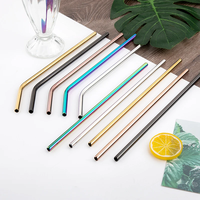 Metal Straw 100pcs/lot Reusable Stainless Steel Straw E-co Friendly Drinking Tubules 267mm*6mm Straight Bent Straws For Drink