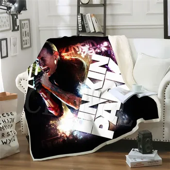 

Two-layer Flocking Blanket Child Adult 3D Print Rock Band Linkin Park Plush Blankets Office Travel Soft Blankets Beds Sofa Quilt