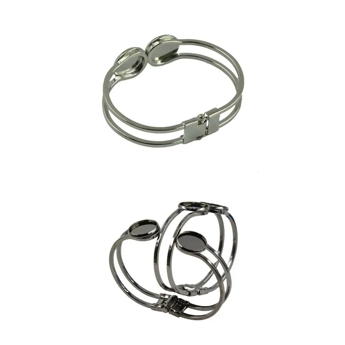 4pcs Black/Silver Brass Cuff Bangle Blanks Bracelet Jewelry Making 16mm Tray