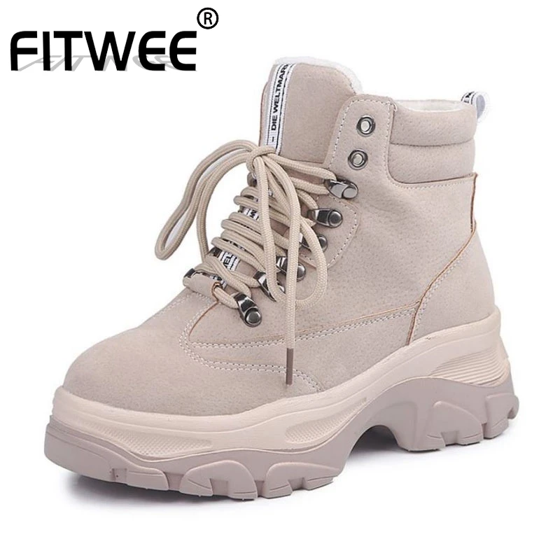 

FITWEE Ins Hot Women Boots High Top Sneakers Lace Up Thick Sole Ankle Boots Winter Warm Leisure Woman Footwear Size 35-39