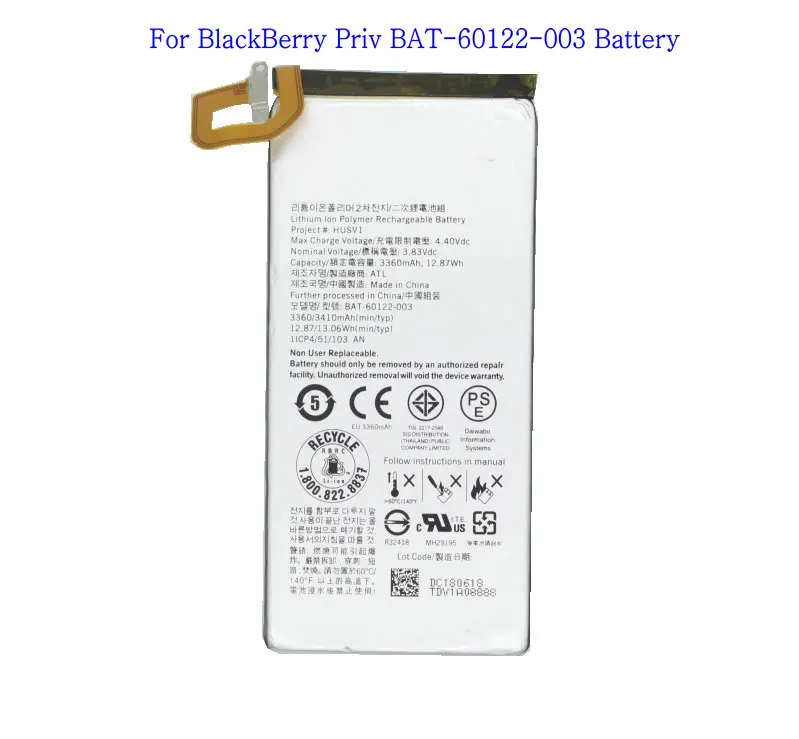 

Ciszean 1x 3360mAh / 12.87Wh BAT-60122-003 Phone Replacement Battery for blackberry priv Batteries Batterie Bateria Batterij