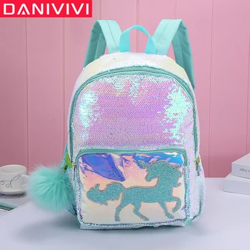 

Girls Fashion Sequins Unicorn Backpack Women Large Capacity Book Bag Schooltas Satchel School Bag for Teenager Gilrs Student