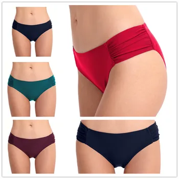 

Women Swimwear Bikini Bottom Solid Short Ruched Swimsuit Briefs Plus Size Beach-pant Female Underwear Swimming Beach Wear