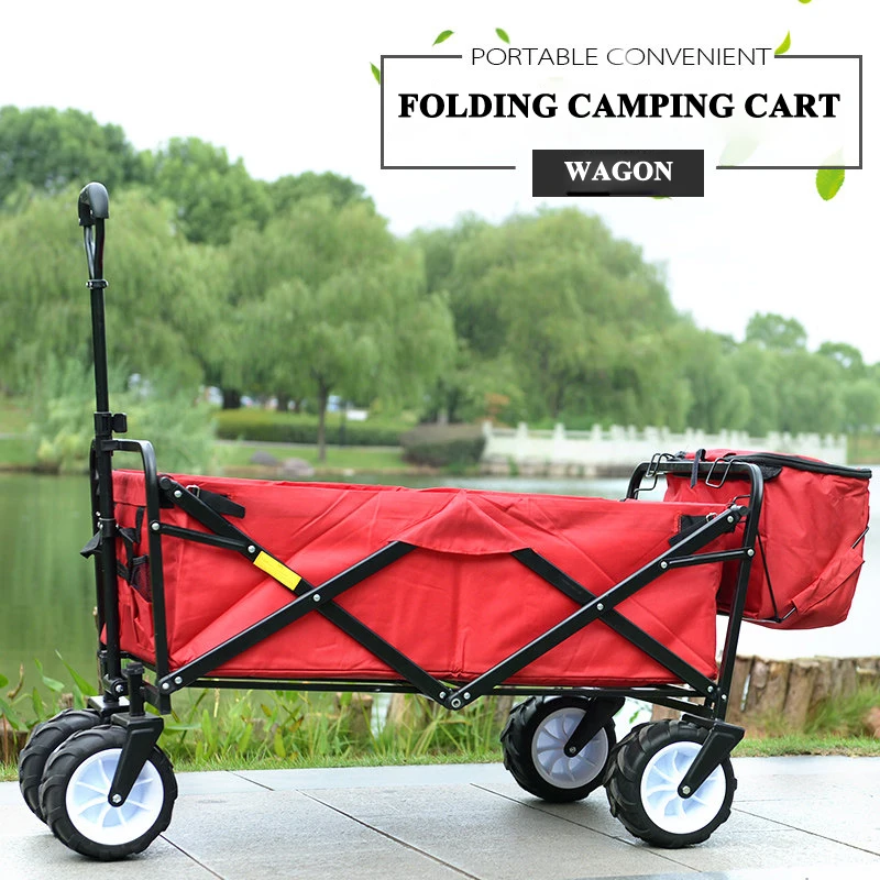 

E-FOUR Folding Camping Cart Heavy Duty Steel Frame Garden Beach Wagon Utility Outdoor Camping Beach Cart with Universal Wheels