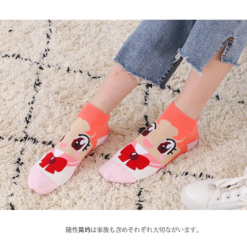 Women Socks 6 pairs Novel original design cute Kawaii playful cat sailor Moon breathable funny lovely
