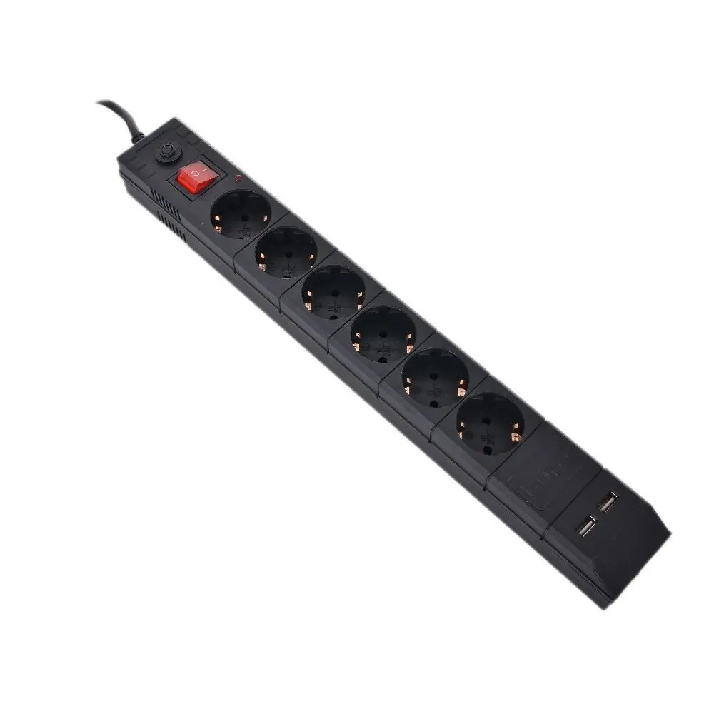 Сетевой фильтр Buro BU-SP1.8_USB_2A-B 1.8м (6 розеток) черный | Электронные компоненты и