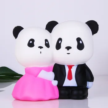 

11 Cm Slow Rising Panda Couple Doll Squeeze Vent Pressure Relief Kids Toys Car Ornaments Family Pendant Storytelling Props