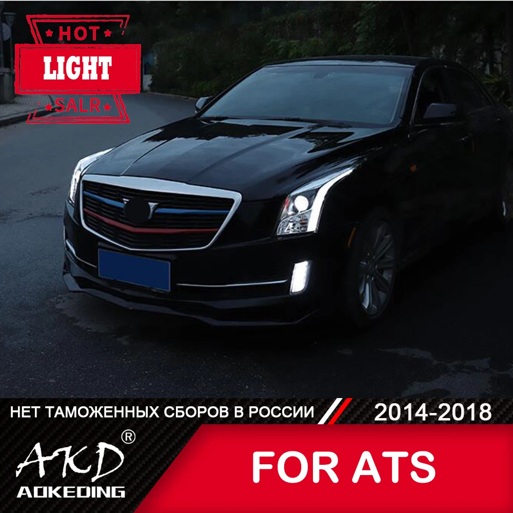AKD 캐딜락 ATS L 헤드라이트용 전면 램프, 2014-2018 LED H7 Bi Xenon 전구 어셈블리 업그레이드, 동적 신호 자동차 액세서리, 2 개
