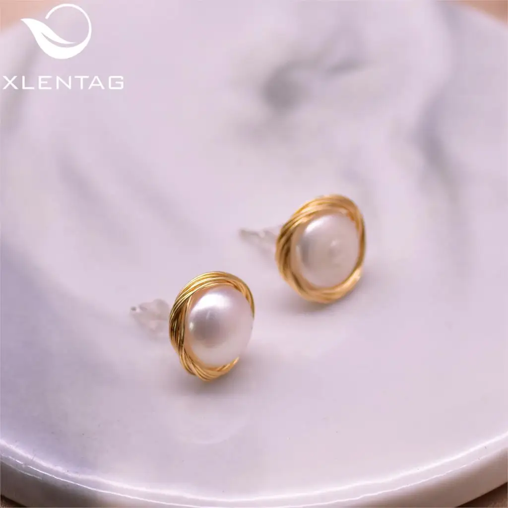 Женские серьги-гвоздики XlentAg Angle серьги из натурального пресноводного жемчуга
