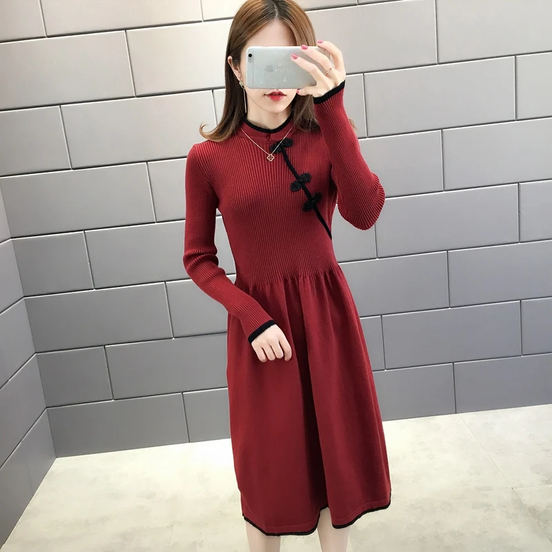Новинка осени, корейские женские топы cheongsam, длинный пуловер, свитер с длинными рукавами, женский свитер