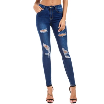 

Queen Size Pocket Button Ripped Jeans Pencil