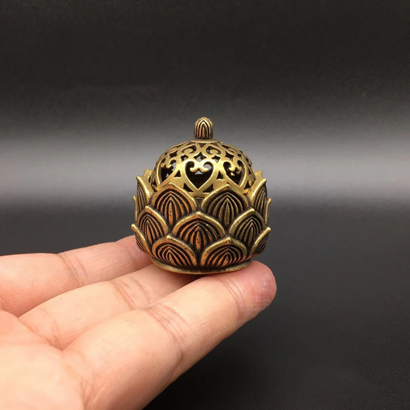 Big Incense Burner Винтажные медные мини карманные Будды лотоса база башня благовония горелка украшения Латунь полой крышкой кадило украшения комнаты Аксессуары - Цвет: Big Incense Burner