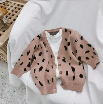 

2020 New Arrival Girls Boys Knitted Leopard Sweaters Spring Full Sleeve Fashion Kids Cardigan 1-6 Years PY359