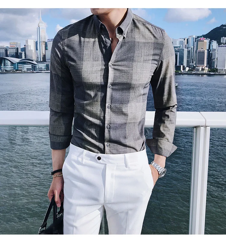 Роскошная большая мужская клетчатая рубашка осень длинный рукав Camisa Social Masculina деловая Повседневная Camiseta Masculina Camicia Uomo