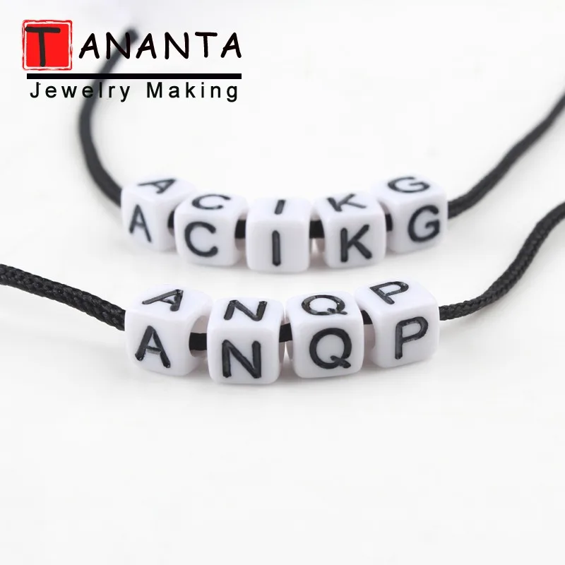 White 6mm Mixed Acrylic Letters Beads 100Pcs/lot Square Spacers DIY Charm Bracelet Necklace For Jewelry Making Accessories | Украшения и