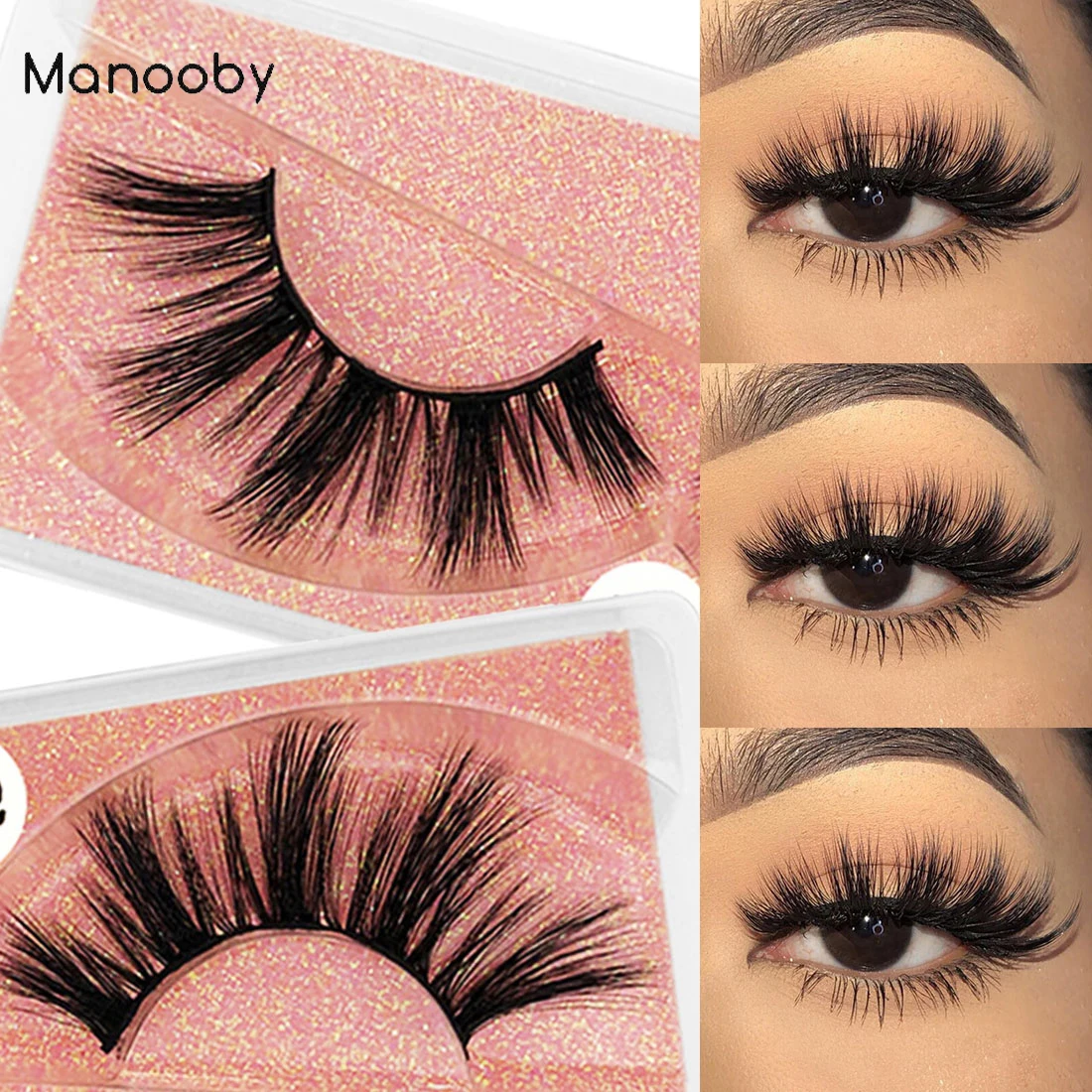 Manooby-pestañas de visón gruesas, pestañas postizas largas naturales 3D, pestañas de visón suaves y espectaculares, maquillaje