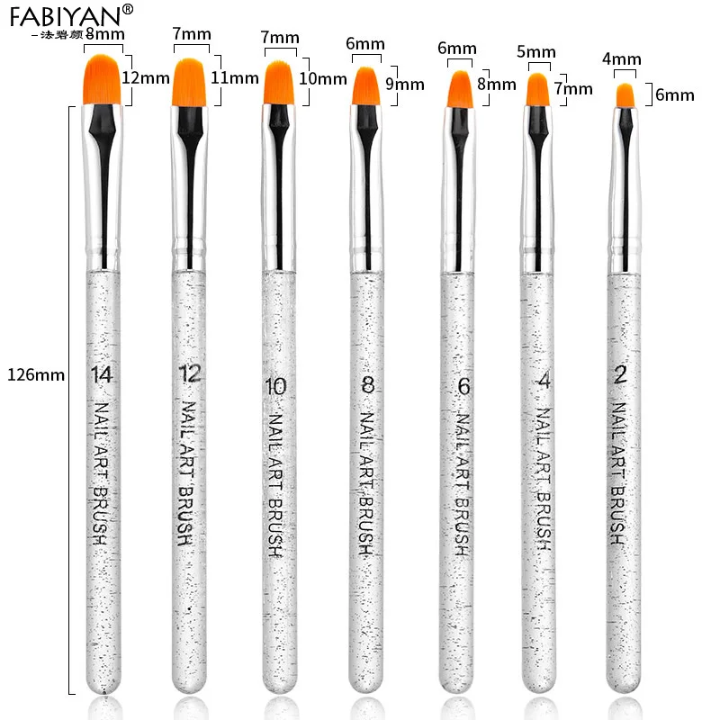 7pcs Silver Новинка, 6 шт акриловых колонок, Соболь, для дизайна ногтей, плоская кисть, дизайн, точечная раскраска, рисунок, Хрустальная ручка, набор, резьба, салон, советы, строитель - Цвет: 7pcs Silver