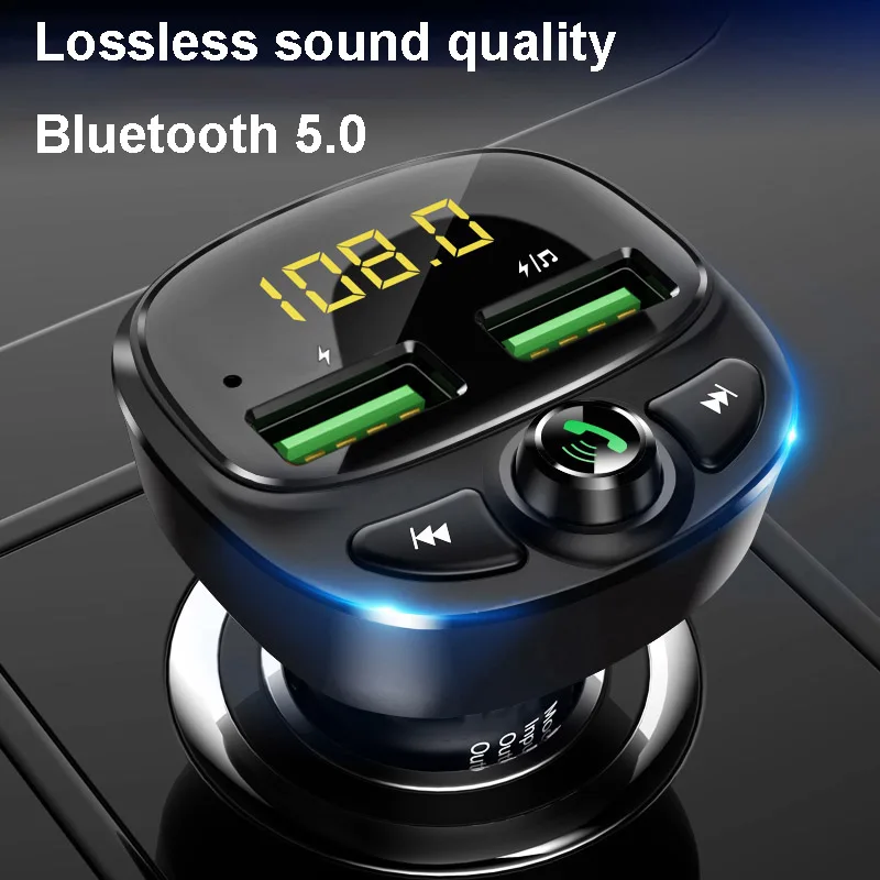 

Автомобильный FM-передатчик Konrisa, Bluetooth 5,0, двойное зарядное устройство USB, беспроводной комплект громкой связи, FM-адаптер, поддержка TF-карт, USB-...