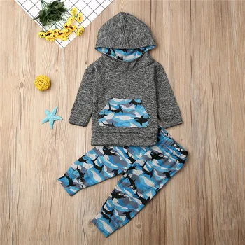 

2-piece Newborn Baby Boy Set Baby Girl Clothes Shark Cartoon Patterns Clothing Hoodded Tops Pants Autumn Outfits