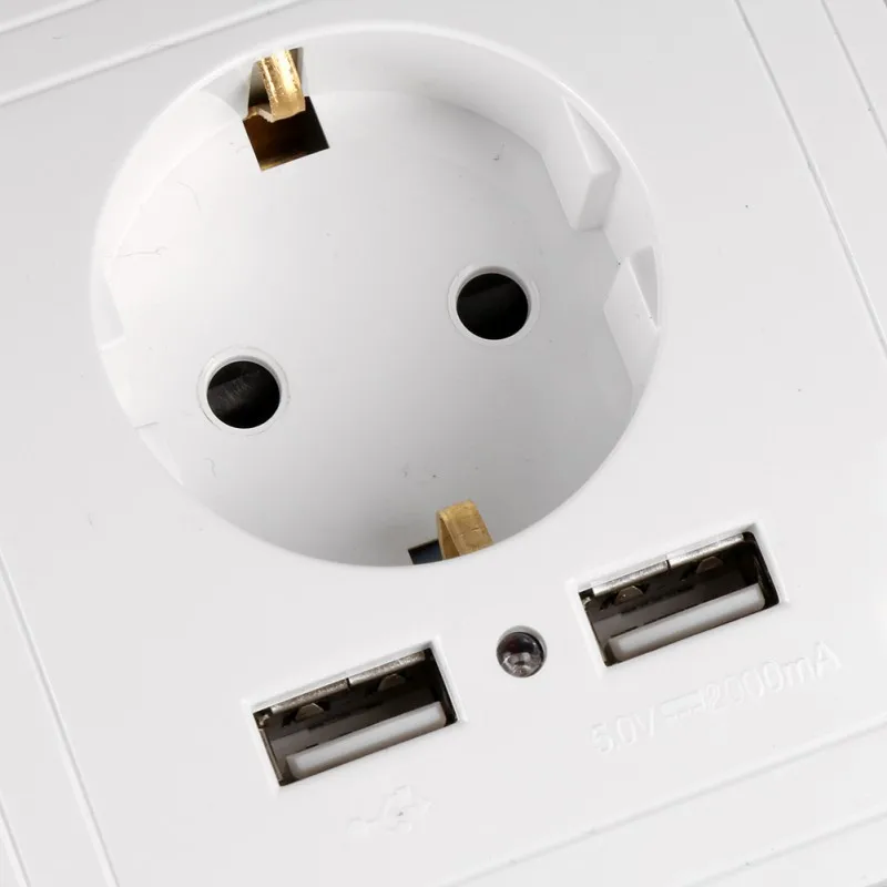 EDAL EU Plug 2 USB Port 2A Wall Charger Adapter Socket Power Outlet Panel