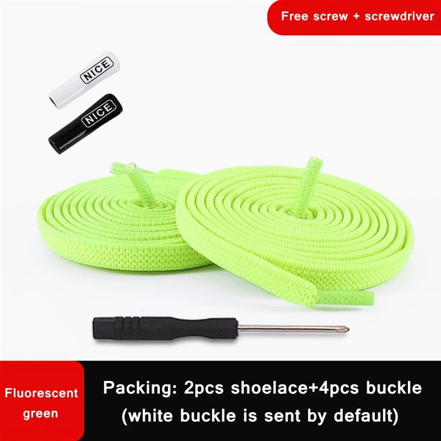 1 Pair No Tie Shoelace Elastic Shoelaces Leisure Sneakers Quick Flat Shoelaces Lazy Shoe Laces Nice Buckle Kids and Adult Unisex Fluorescent green