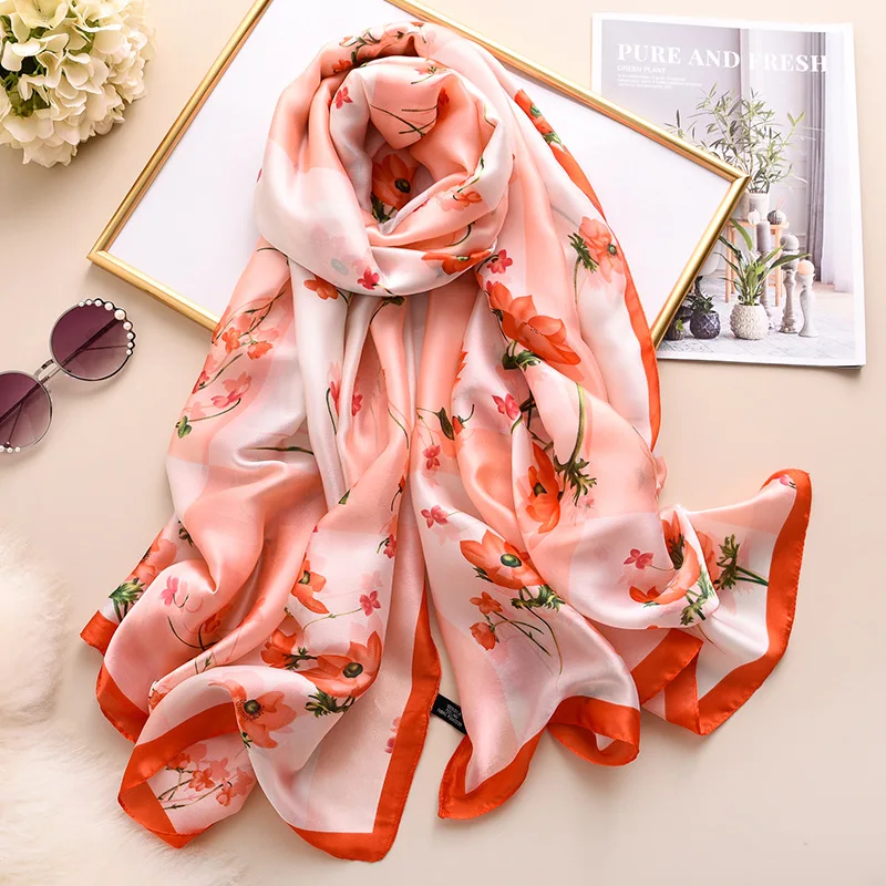 Brand Designer Silk Scarf Women New Printed Shawls and Wraps High Quality Pashmina Ladies Gift Large Soft Foulard Hijab - Цвет: 455-2