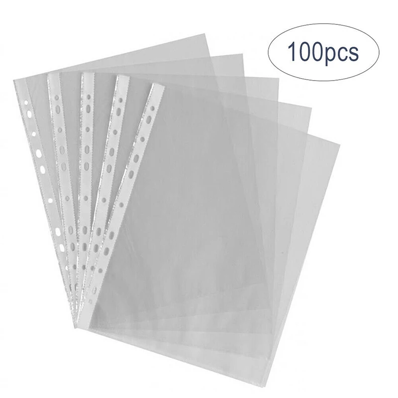 100Pcs/Set A4 Clear Folder 11 Holes Loose Leaf Transparent Paper