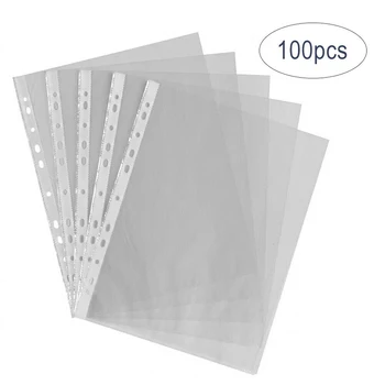 

100Pcs/Set A4 Clear Folder 11 Holes Loose Leaf Transparent Paper Storage Bag Documents Sheet Protector Organizer Documents Files