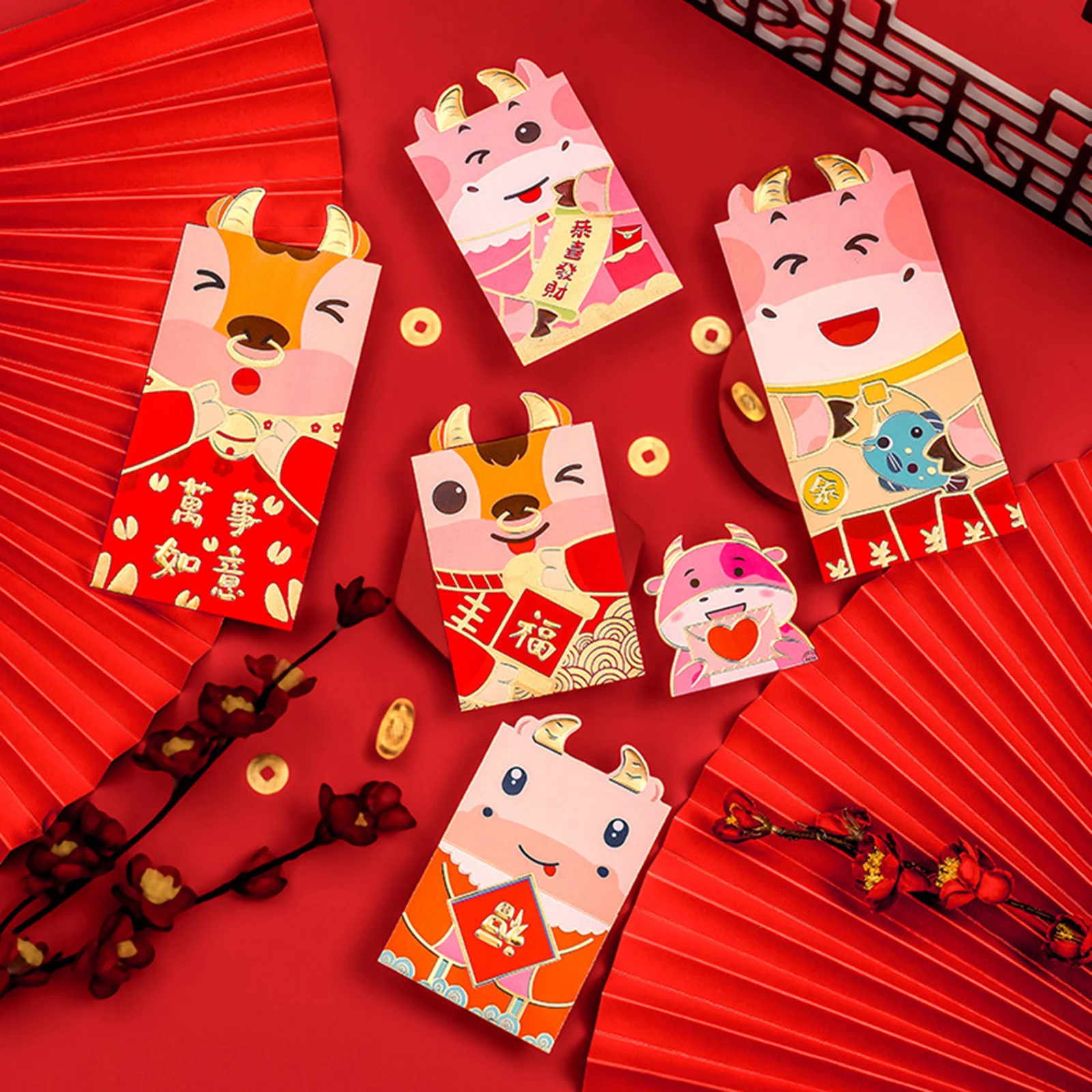

New Year Gifts Weddings Bank Notes Small Cartoon Packet Red Envelope The Year Of The Ox Universal Creative Design Red Packet