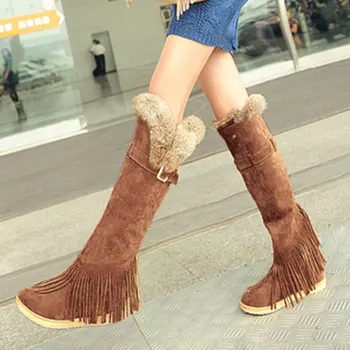 

Brand New Classic Keep Warm Plush Winter Shoes Boots Big Size 43 Add Fur Fringes Knee High Snow Boots Women