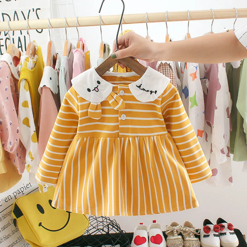 Striped yellow LOOZYKIT осень Детское платье для новорожденных девочек для девочек, размер: 1 год, Платье-пачка для дня рожденья; платье принцессы; детская одежда; одежда для малышей; платье для маленьких девочек; Костюмы Платья для малышей - Цвет: Striped yellow