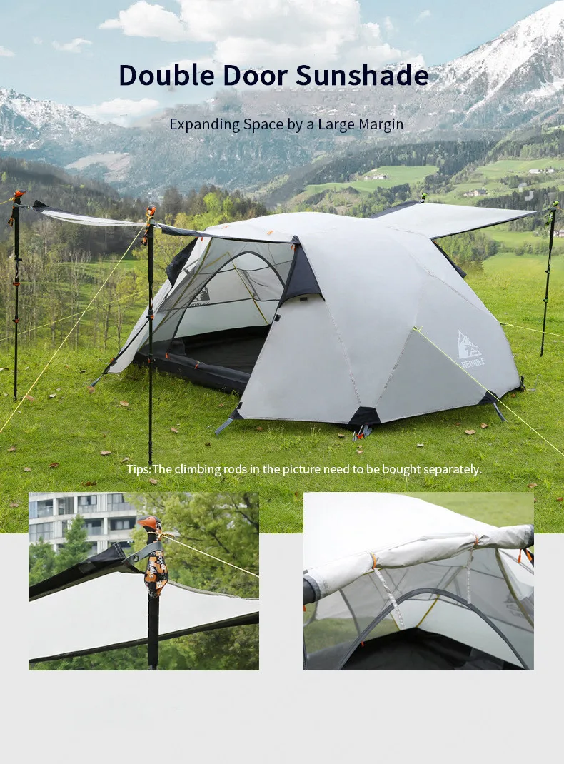 Hewolf Outdoor Winter Camping Tent 2 Persons Double Layer Waterproof Aluminum Alloy Tent Pole Breathable Double Doors Tent