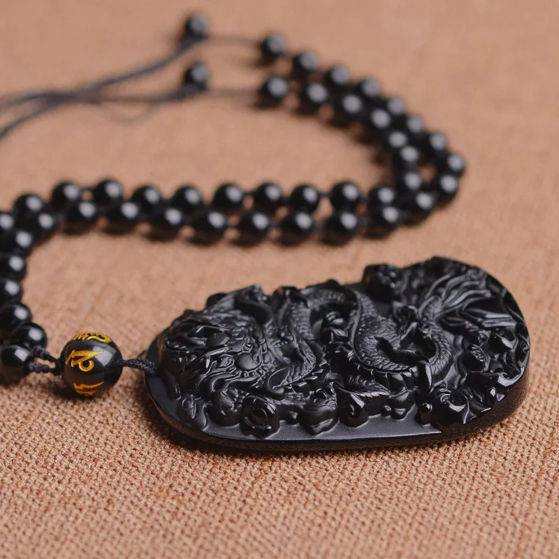 Envatio Directo obsidiana negra воротник pendiente de dragón Jade colgante joyeria fina
