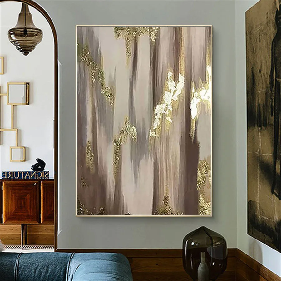 

Pure Hand-Made Luxurious Gold Foil Craft Modern Abstract Oil Canvas Painting On The Wall Art Entrance Living Room Decoration Art