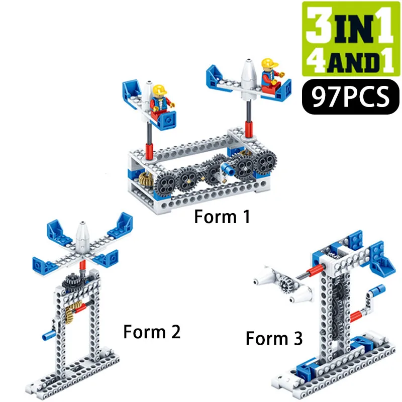 Механическое зубчатое колесо, строительные блоки, инженерные детские развивающие игрушки, 3в1, строительные блоки, Детские кирпичные игрушки - Цвет: 97pcs  No Box