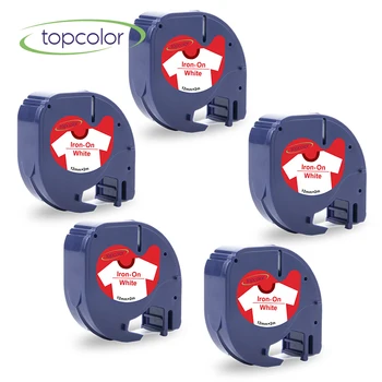 

Topcolor 5PK 18776 18777 18779 Red on White Fabric Iron on Printer Ribbon Compatible DYMO Label Tapes 12mm for Letratag 100H XR