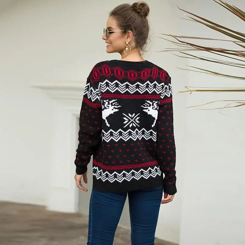 Осенне-зимний свитер женский с принтом оленя Рождественский подарок трикотажный свитер Повседневный пуловер с длинными рукавами Sueter Mujer Invierno