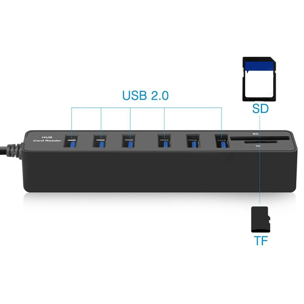 Usb-хаб 6 портовый расширитель адаптер USB 2,0 концентратор Мульти USB разветвитель 2,0 хаб 3 хаб 2,0 несколько USB2.0 usb-концентратор кардридер для ПК