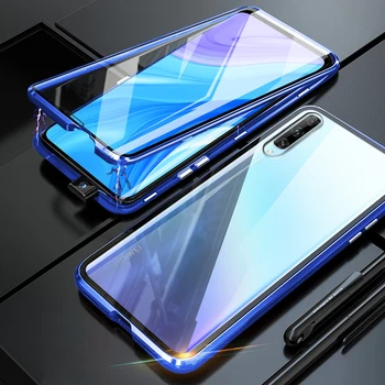 Перейти на Алиэкспресс и купить Чехол-Бампер для huawei Y9S, металлический магнитный чехол 360, полностью двойное закаленное стекло, задняя крышка, Жесткий Чехол для huawei Y9 S Y9S чех...