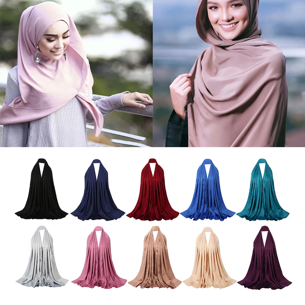 

Premium Quality Plain Scarf Hijab Sarong Showl Large Silk Satin Head Scarf for Mulism Womens