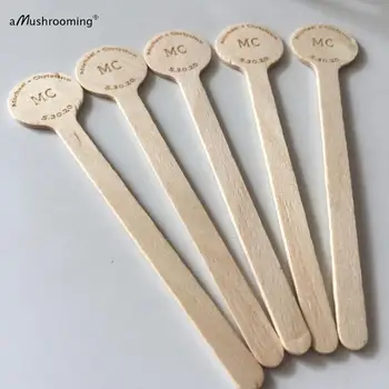 

100pcs Personalized 10cm Round Wooden Stirrers Biodegradable Vintage Stir Sticks for Wedding Decoration Cocktail Party Splinter