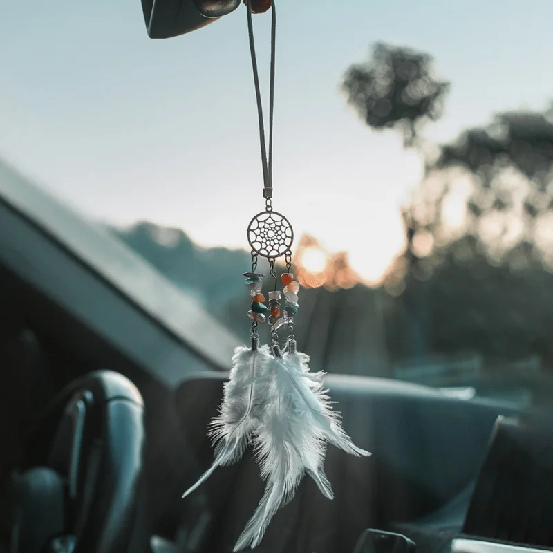 

Mini Dreamcatcher With Rainbow Stone Portable Bag Hanging Decoration Wind Chimes Classic Dream Net For Car Bedroom Decor